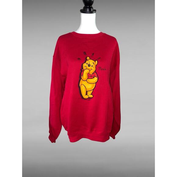 Vintage Disney Store Winnie The Pooh Red Pullover Sweatshirt Large HTF - Picture 1 of 7